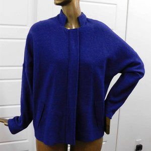 New‎ Eileen Fisher $338rt Blue Wool Ultma Knotch Collar Jacket Coat sz L